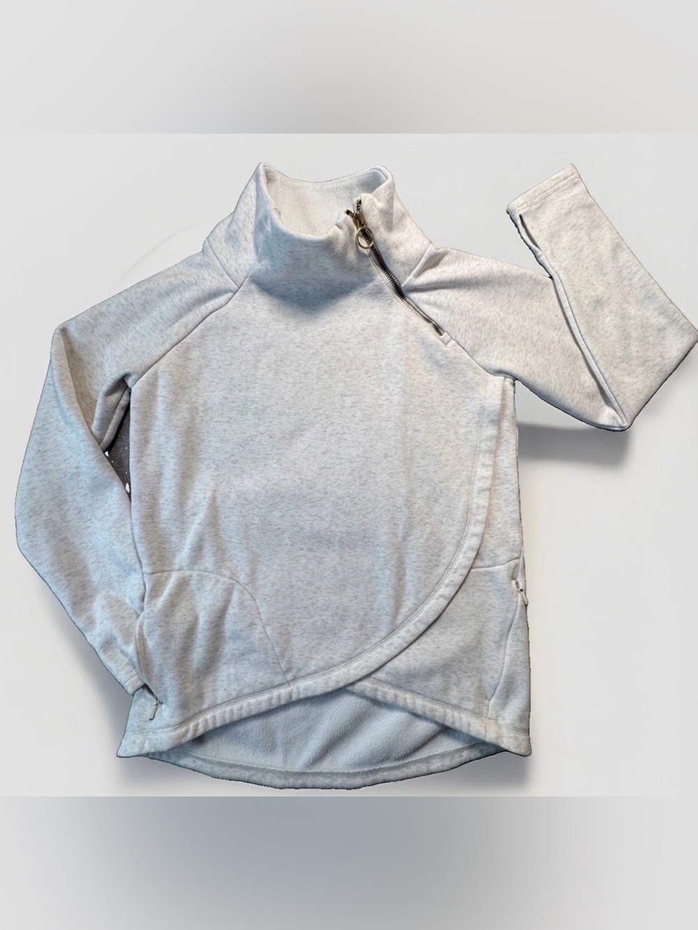 Athleta Cozy Karma ASYM Pullover Funnel Neck Sweatshirt Womens XS Heather Gray